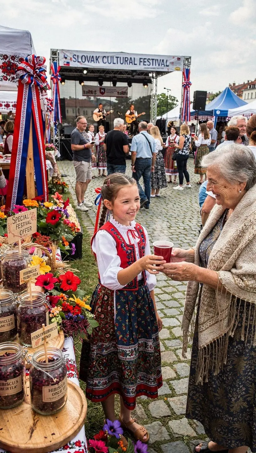 Červený čaj z ibišteka s tropickými kvetmi a osviežujúcim ovocným nádychom