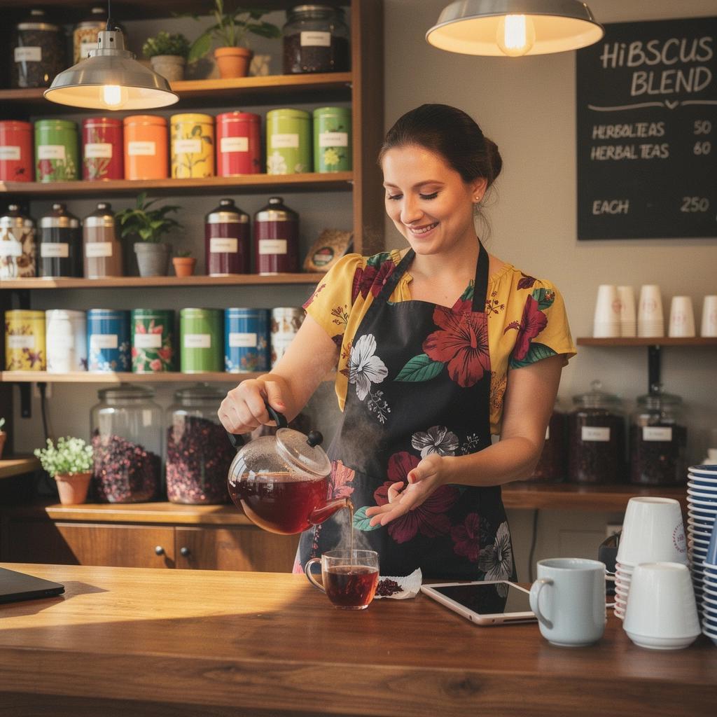 Zloženie čaju s tropickými kvetmi a kyslými bobuľami.